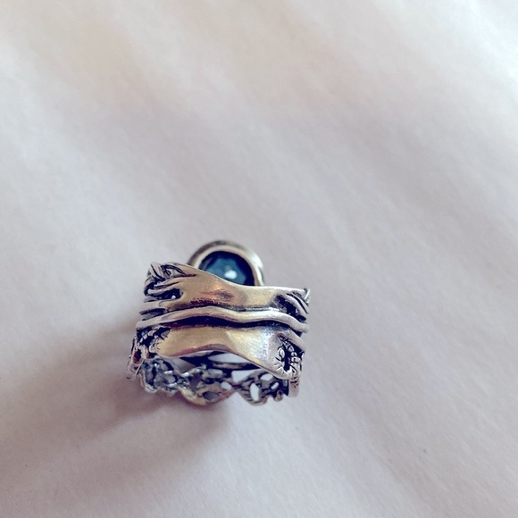 Blue Topaz 925 Israel Ring OR PAZ Bali Style Ring Double Band Open Shank Sz 5.5 - Picture 3 of 8